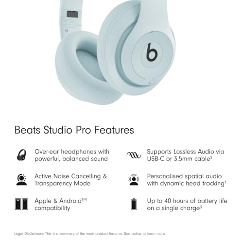 Image of Beats Studio Pro Premium Wireless Over-Ear Headphones- Up to 40-Hour Battery Life, Active Noise Cancelling, Great for Travel & Commuting, USB-C Lossless Audio - Amazon Exclusive Light Blue