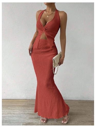 Image of SOLY HUX Women's Two Piece Outfits Twist Front Halter Cami Tops and Skirt Summer Set