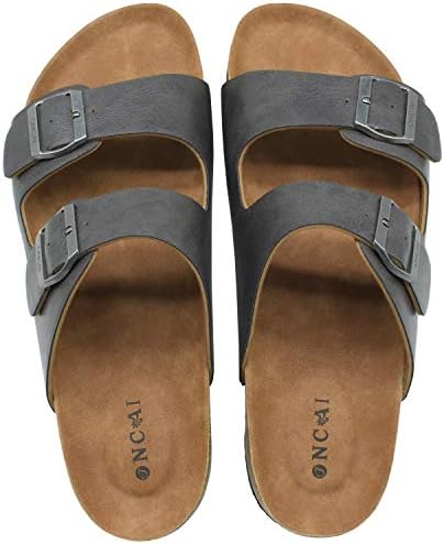 ONCAI Mens Sandals,Beach Arch Support Slides Cork Footbed Slippers with Adjustable Buckle Straps Dark Grey Size 14