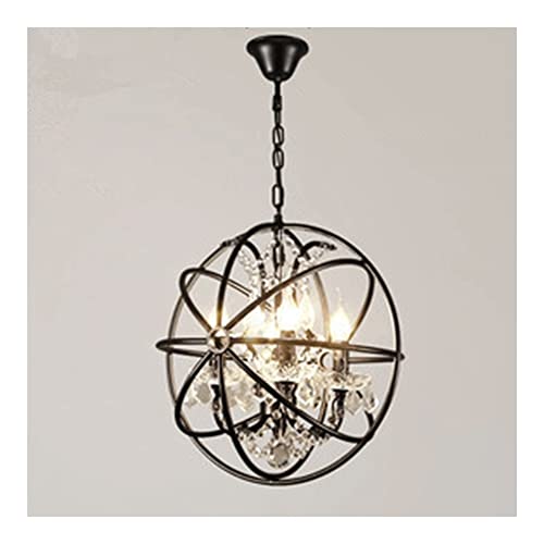 Chandelier industriel à 4 lumières globe en métal et cristal pour salle à manger