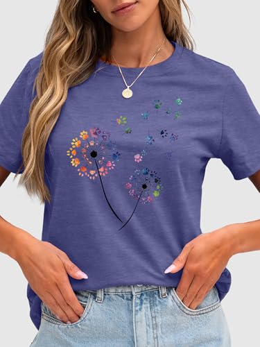 Image of Anbech Womens Dandelion Graphic T-Shirts Teen Girls Cute Sunflower Print Casual Tee Tops