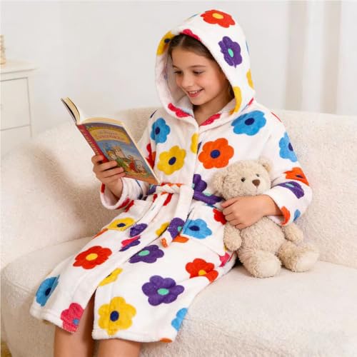 Image of Boys Girls Bathrobes,Toddler Boy Girl Robes,Children's Plush Soft Coral Fleece Hooded Pajamas Sleepwear for Kids