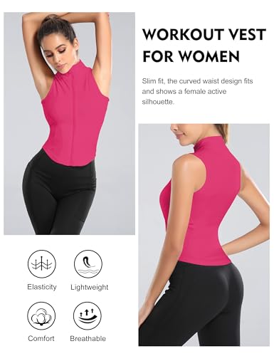 Image of Flygo Women's Full Zip Sleeveless Workout Yoga Active Jacket Vest Golf Shirts