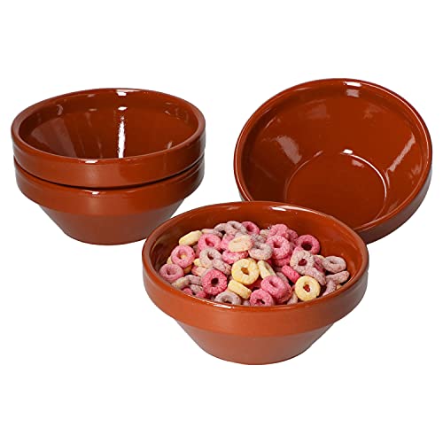 MamboCat set de 4 cuencos de barro 15,2 cm de diámetro, 350 ml, 4 personas, cuenco para cereales, cuenco para postres, ensaladera, vajilla mediterránea, vajilla de barro esmaltado