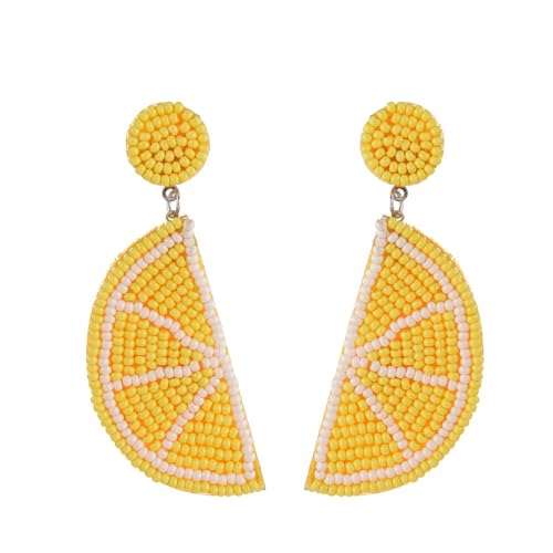 Fruit Earrings for Women Cute Orange Lemon Beaded Earring Handmade Beaded Fruit Drop Dangle Earring Boho Summer Beach Jewelry