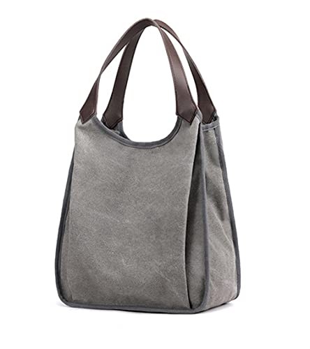 Sac à main en toile gris de grande capacité avec poches multicouches - 2