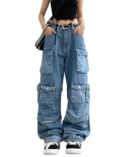 Baggy Cargo Pants for Womens Mens Y2K Loose Low Rise Wide Leg Jeans Harajuku Streetwear Clothes