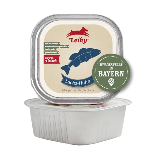 Leiky Nassfutter Hund Lachs & Huhn 18 x 300 g – Alleinfutter, getreidefrei, 100 % Fleisch