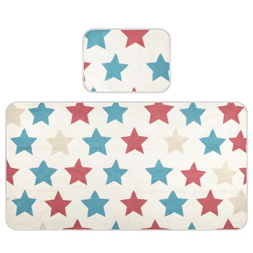 Bolaz Summer Sleeping Bed Pad, Star Pattern Cooling Mattress Set Breathable Bed Mat Ice Silk Mat + Pillow Cover for Toddler Boys Girls