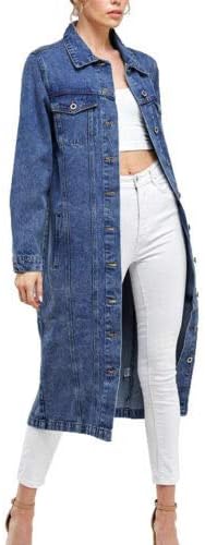 vkwear Women's Long Casual Maxi Length Denim Cotton Coat Oversize Button Up Jean Jacket - Image 3