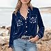 Velvet Tops for Women Sequin Womens Sparkly Shirts Spalkle Top Blouses Button Down Long Sleeve Festival Outfits Ladies Elegant Blouse Holiday Outfit Teachers Evening Party Navy XL