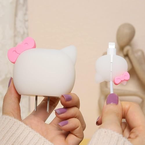 Image of INEFABLE Charger Case Cover Protector with 3D Cute Pattern for iPhone Charger only 18W & 20W, Data Charging Cable Wire Saver Protective Cable Cover Full Protection - Set Of 1 (Cute Cat)
