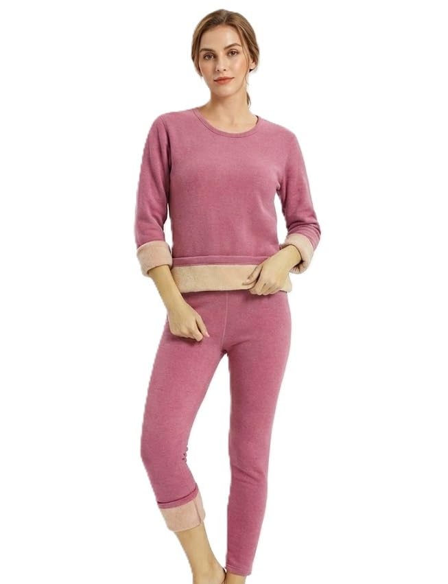 alexvyan Pink Women's Fleece Thermal Set (Top & Bottom), Round Neck -Full Sleeves, Soft Warm Winter Inner Set- 1 Set.. (XL)-picture-14