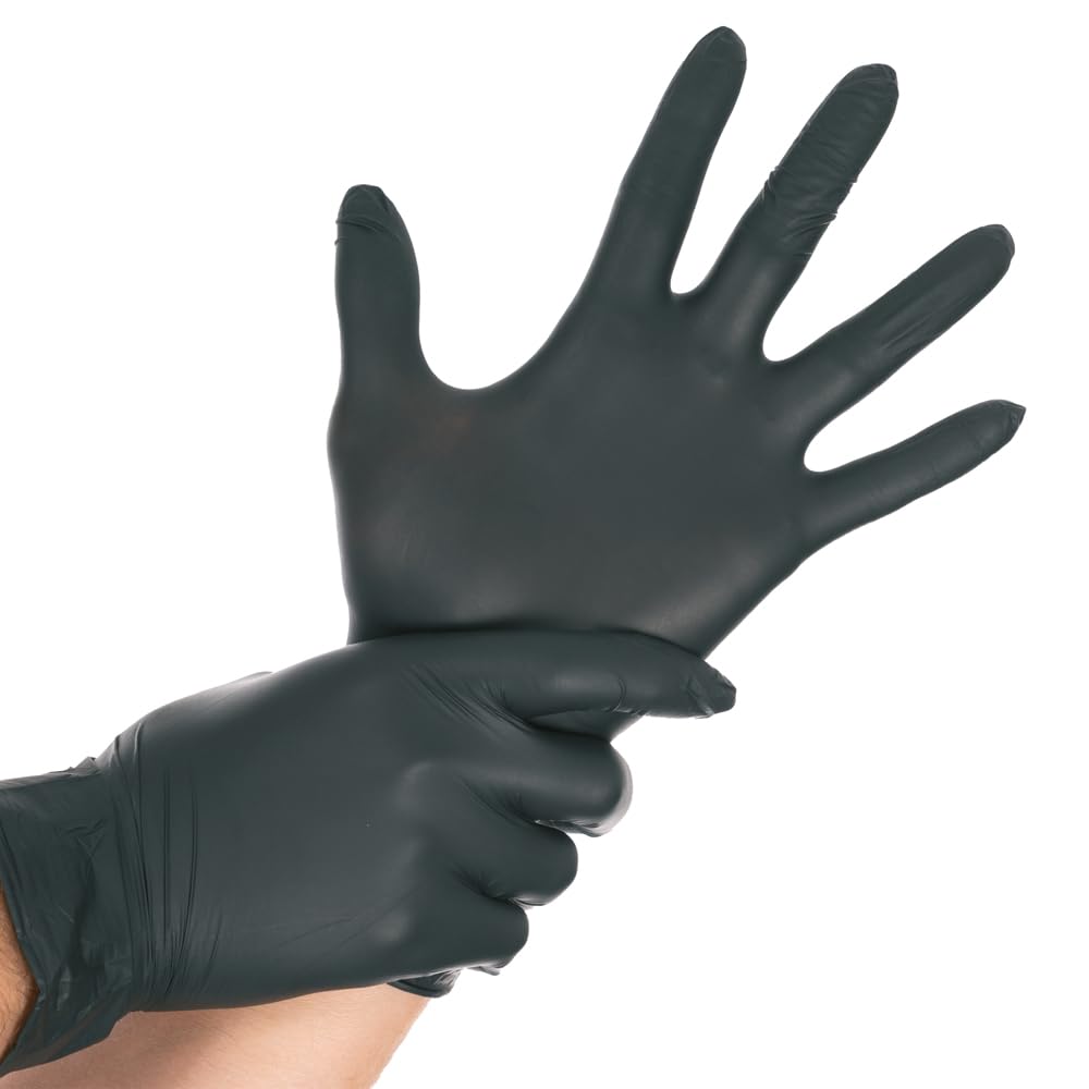 FRANZ MENSCH Hygonorm Nitrilhandschuhe Allfood Safe, schwarz, Gr. 9/L | puderfrei, 2500 Stück, Einmalhandschuhe latexfrei, Einweghandschuhe lebensmittelsicher