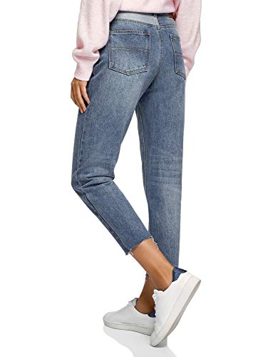 Oodji Ultra Donna Jeans Mom Fit con Ricamo, Blu