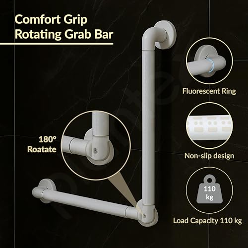 Image of Plantex Stainless Steel Grab Bar /Wall Mounted Safety L Shaped Grab Bar for Bathroom /Grab bar for Toilet Senior Citizens - Pack of 1 (White)