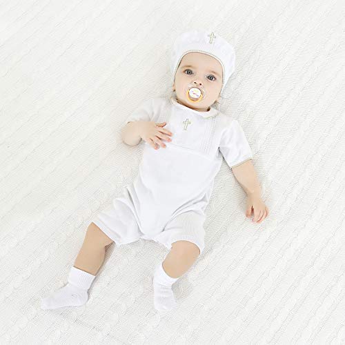 HAPIU Baby Boy Baptism Outfit with Hat and Socks,Christening Outfit-Cross Detail3
