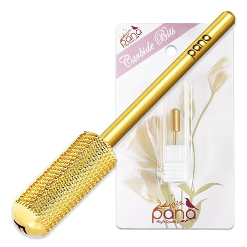 PANA 3/32" Small Smooth Round Top Safety Carbide Nail Drill Bit for Gel Polish & Acrylic Removal Nail Salon Manicure Pedicure Electric File Tools (Small Barrel - Gold, Fine)