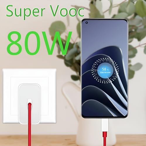 Image of 80W Supervooc USB Type C Charger for Oneplus 12 /12R /11 /11R | 10 Pro /10T /10R /10 /9 Pro /9RT /9 /8 | Nord Ce 4 /Ce 3 /Ce2 /Ce 2 Lite /Ce 3 Lite /Nord 4 /3 /2 /2T, 80 w Fast Charging Adapter with USB C Cable, White