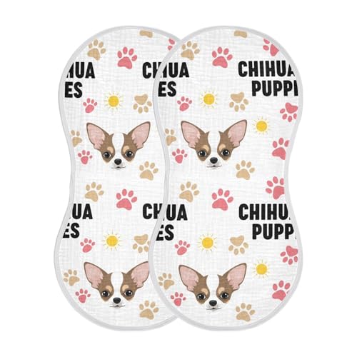 2 Pack Muslin Burp Cloths Dogs Chihuahua Cute Cotton Baby Burp Cloths Ultra Absorbent and Soft Burping Cloth for Baby Boys Girls, Large 22