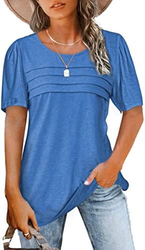 JomeDesign Womens Summer Tops Short Sleeve Crew Neck Shirts Puff Sleeve Casual Tshirts