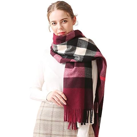 LumiSyne Winter Premium Plaid Cashmere Scarf With Tassel For Women Men Oversized Tartan Shawl Wrap Classic Checked Pattern Soft And Thickened Pashmina Blanket Cover