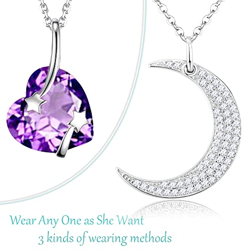 Sterling Silver Amethyst Necklace For Women Birthday Gifts Mom Wife I Love You To The Moon And Back Sterling Silver Heart Moon Shooting Stars Jewelry #TOP2