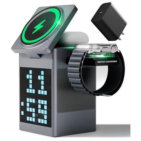Vivilumens Wireless Charger Speaker, Pixel Art Bluetooth Speaker with LED Display, Digital Alarm Clock, Multi-Function 6-in-1 Magnetic Wireless Charger for Teen Girl Boy Fashion Gifts Cover