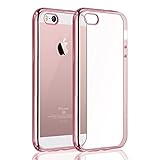 iPhone SE Case,Splaks [Rose Gold] Extra Shock-Absorb Clear back panel+ Rose Gold Metal Plating Frame ,Extreme Lightweight Soft Flexible Silicone Rubber Anti-Scratch Protective Case For iPhoneSE/5/5S