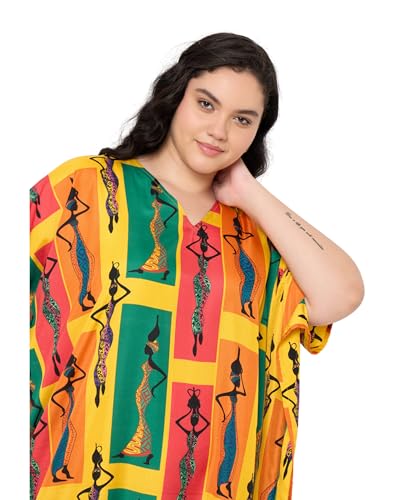 Image of Gypsie Blu Women Plus Size Kaftan Dress Beach Cover Up Maxi Dresses for Women, V-Neck Kimono Sleeve 1X-3X