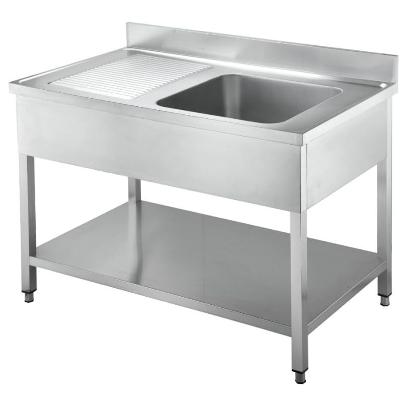 Plonge INOX 1 bac pour Cuisine Professionnelle, Bar, hôtel, Restaurant, collectivité.… (140 x 70 x h 95 cm, Bac à Droite)
