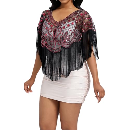 Women's 1920s Sequin Shawl Wraps Fringe Capelet Shawls Gatsby Accessories for Harlem Night2