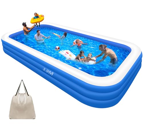 JNNQI Piscina Inflable Familiar 390x195x60 CM, Alberca Inflable Familiares Triple Grande Rectangular con Bolsa de...