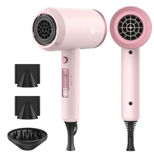 Image of Slopehill Professional Ionic Hair Dryer, Powerful 1800W Fast Drying Low Noise Blow Dryer with 2 Concentrator Nozzle 1 Diffuser Attachments for Home Salon Travel (Pottery Pink and Rose Gold)