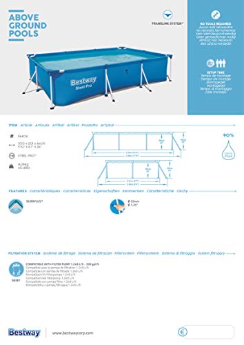 Bestway Steel Pro Framepool ohne Pumpe, eckig, 300 x 201 x 66 cm, 56404-19, Blau