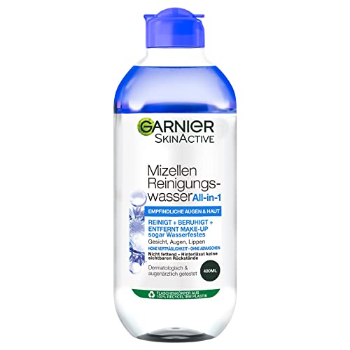 Garnier Parfümfreies All-in-1 Mizellen Reinigungswasser mit Glycerin für besonders sensible Haut und Augen, Make up Entferner und Gesichtsreinigung für empfindliche Haut, Skin Active, 1 x 400 ml