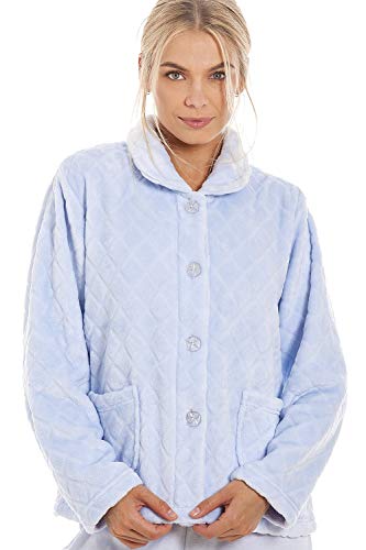 Camille Womens Supersoft Fleece Bed Jacket | Luxury Collared Warm Sleep Coat | Button Up & Long Sleeved | Warm & Cosy All Night Long | Autumn or Winter Wear Over Pyjama Top | Diamond Blue 22-24