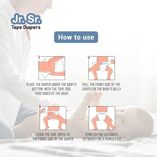 Image of Jr. Sr. Baby Tape Style Diaper | Adjustable Fit For Babies | Small (S) Size (3-8 kg), 64 Count | Pack of 1 | Upto 12 hr Absorption with Advanced Leak Protection | Soft & Comfy