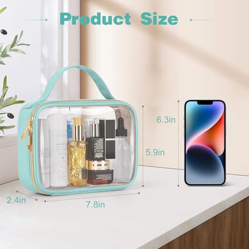 Image of Wedama TSA Approved Toiletry Bag, 3 Pack Clear Makeup Bags with Handles, Quart Size PVC Clear Cosmetic Bags for Women and Men, Carry on Airport Airline Compliant Bag, Cyan Green