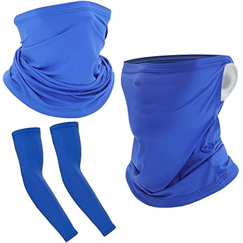 HoveBeaty UV Protection Neck Gaiter Sun Arm Sleeves Set, Cooling Face Neck Mask and Compression Sleeves to Cover Arms UPF 50+ for Men Women (blue) Cover