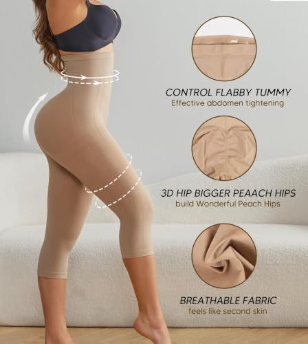 Image of Women High Waisted Capri Shapewear Tummy Control Butt Lifting Shaping Pants Under Dresses