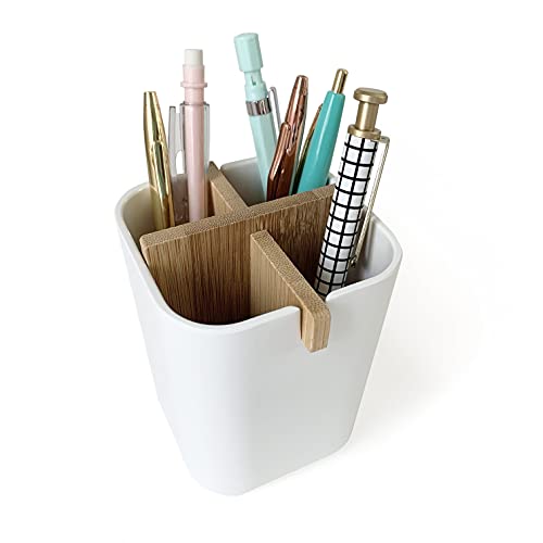 Zynshe Pen Holder For Desk Organizer - Pencil Cup - Toothbrush Or Makeup Brush Holder - Storage For Office Supplies, Teachers, Kids, Classroom, Home - Natural White Bamboo #TOP30