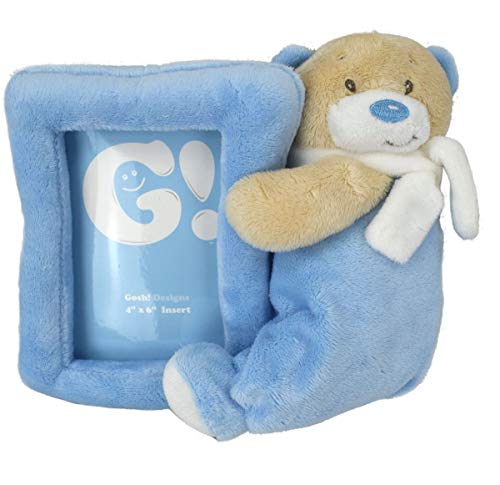 Preisvergleich Produktbild Marabella Bilderrahmen aus Plüsch mit Teddy Plüschfigur Kuscheltier blau