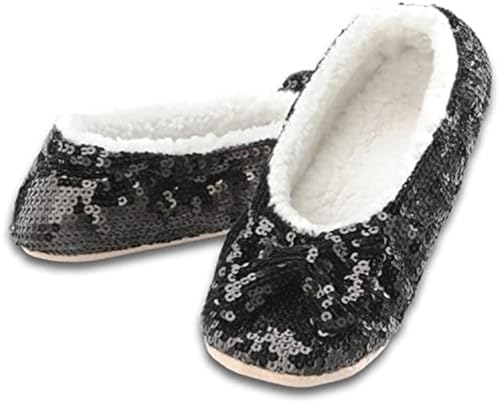 Image of Snoozies Ballerina Bling Metallic Shine Slippers | Sequin House Shoes for Women | Slipper Socks with Grippers | Cute Indoor Footwear