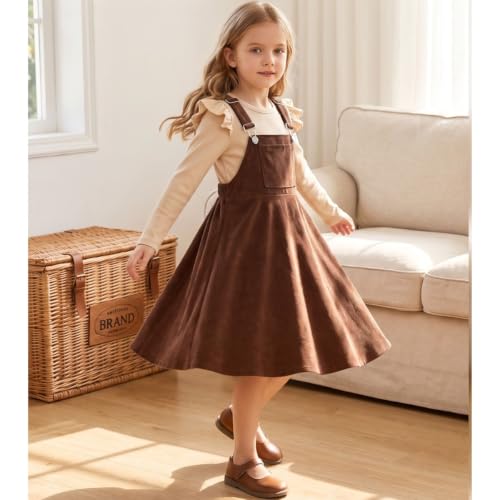 Image of HIHA Little Girls Adjustable Corduroy Pinafore Overall Dress Set Size 6-12