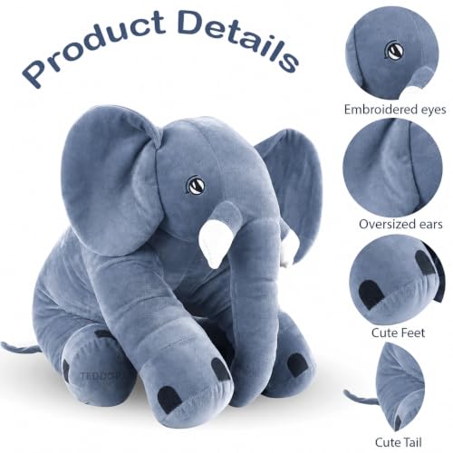 Image of Big Jumbo Elephant Soft Toy for Kids Girls Boys,Grey,Big cushionAnimal Plush Stuffed Baby Teddy Gift Birthday, 60 cm