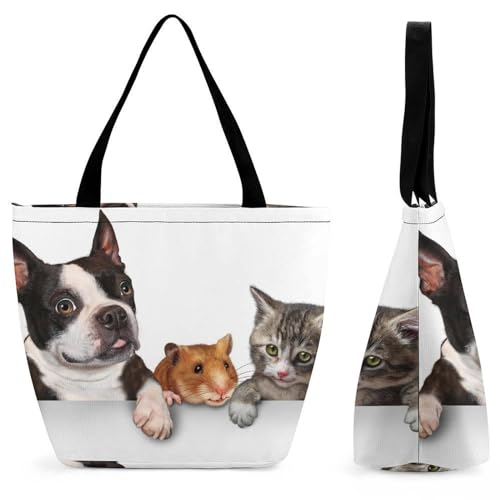 Sac à bandoulière pour voyage avec imprimé chat et chien pour femme