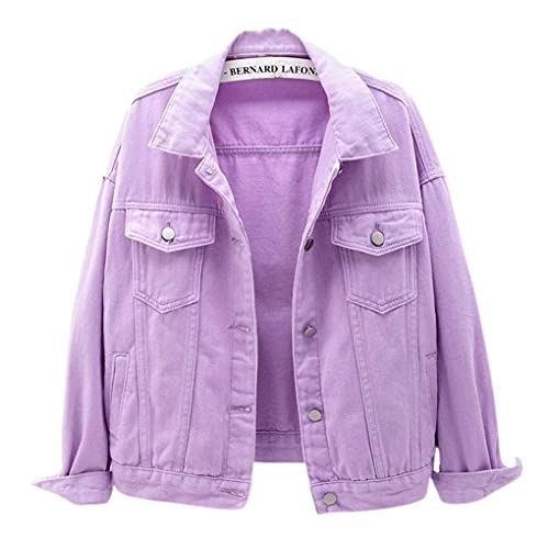 ebossy Women's Candy Color Denim Jacket Relaxed Fit Casual Jean Trucker Jacket, Purple, Small