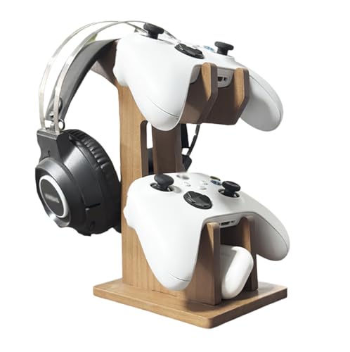 SHIHEER ゲームコントローラー スタンド ヘッドホン ホルダー 木製 卓上 収納ラック 3台同時収納 省スペース コンパクト 安定性 滑り止め 幅広く PS4 PS5 Xbox Switch Pro機種に対応 TZ1