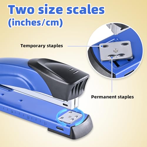 Image of Long Reach Stapler, with 2000 Staples & Stapler Remover Full Strip, 20-25 Sheet Capacity, with Built-in Ruler and Adjustable Locking Paper Guide, Blue